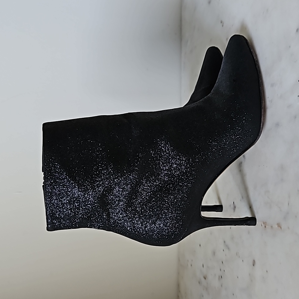 MANOLO BLAHNIK: subtle black glitter ankle zipper boots